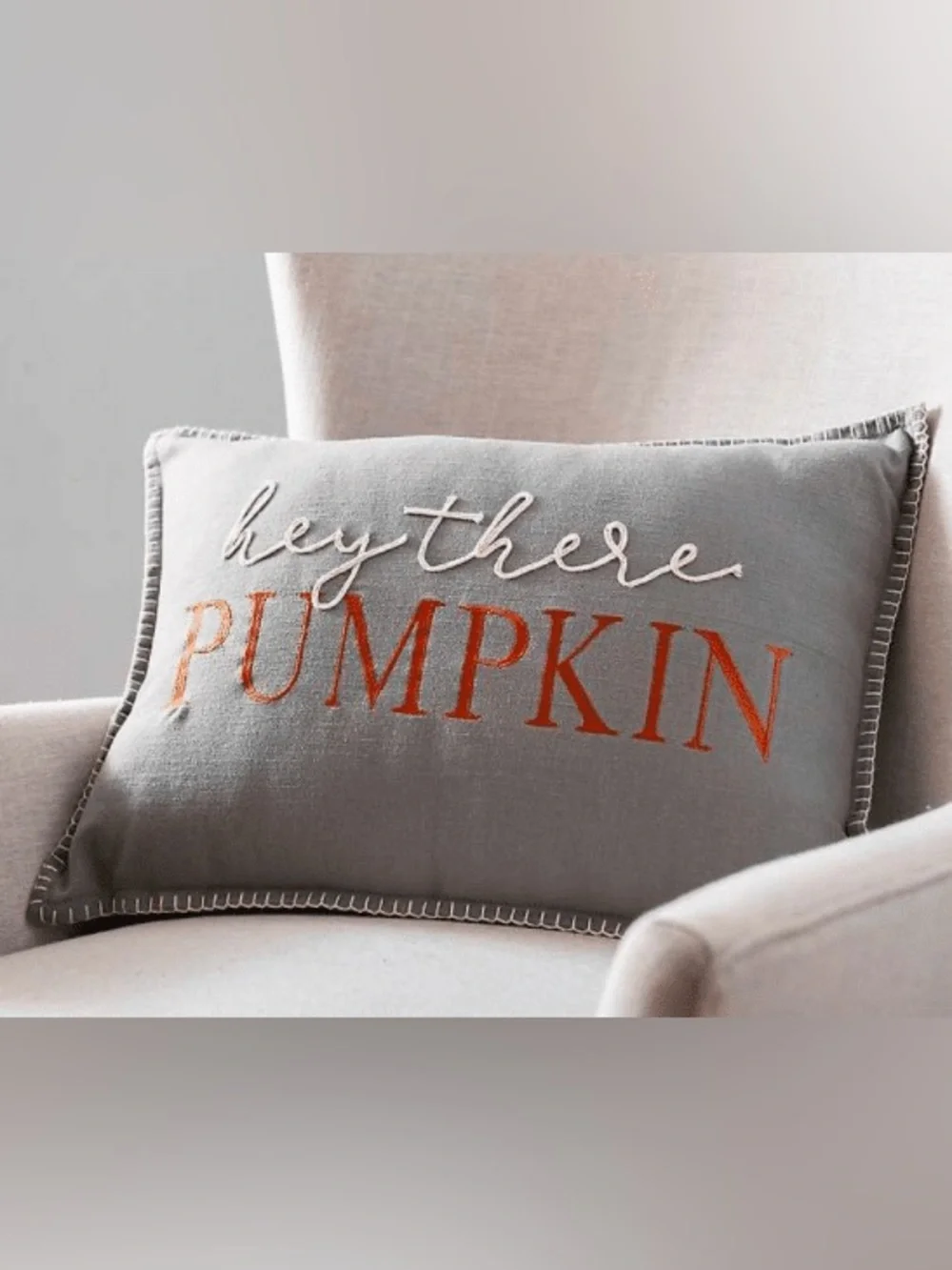 Like New “Hey There Pumpkin” Embroidered Decorative Pillow
